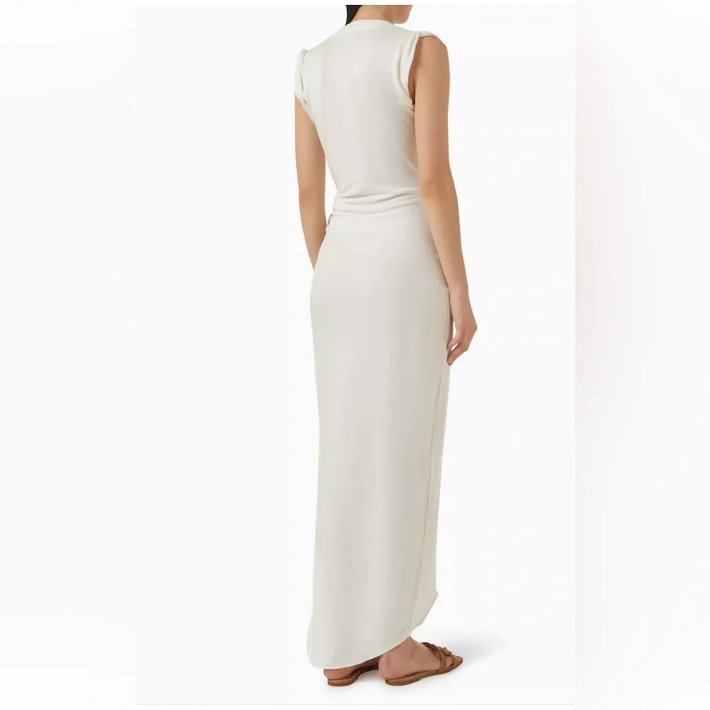 SKIMS Cream Wrap High-Low Maxi Dress with Side Tie